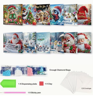 Preview: Diamond Painting12-teilig Weihnachtskarten